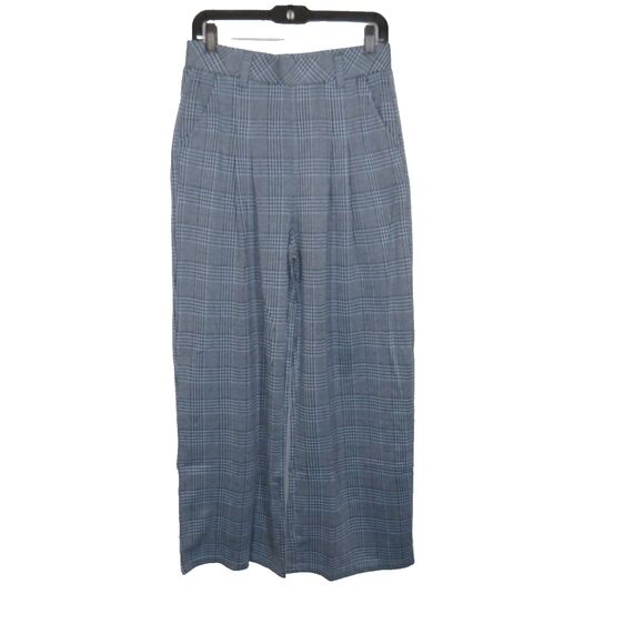Halara Light Blue Houndstooth Plaid High Waist Wide Leg Pull On Pants Sz Medium - Picture 4 of 8